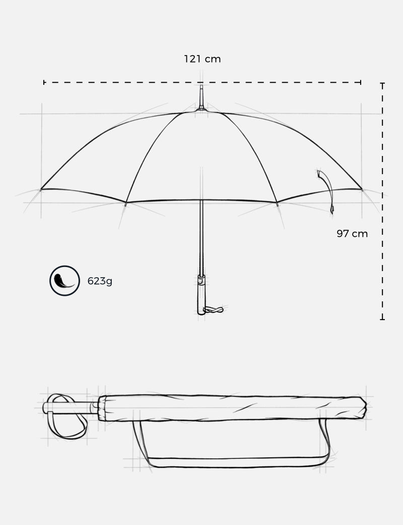 Stockschirm Modern - Grau - Stockschirm - hochwertiger Regenschirm mit Holzgriff - sturmfest & windfest - für 2 Personen